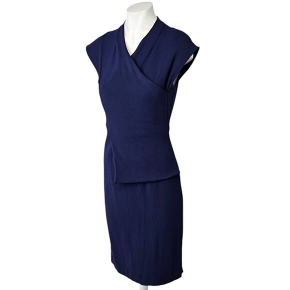M.M. LaFleur Womens Drape Front Crossover Pencil Dress Blue Size 0 Stretch - Picture 5 of 8